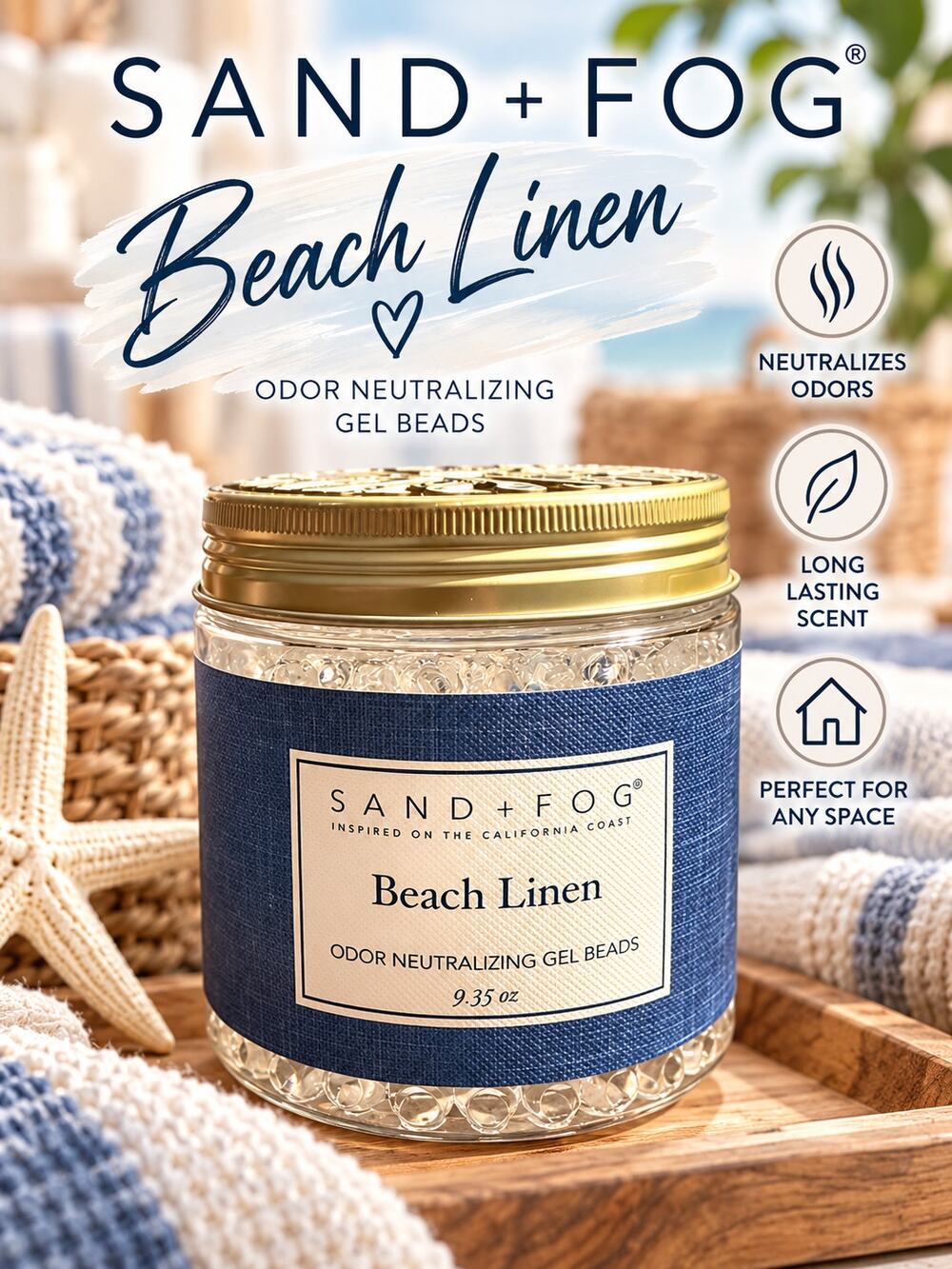 Sand + Fog Beach Linen 9.35 oz Gel Scent Beads NEW